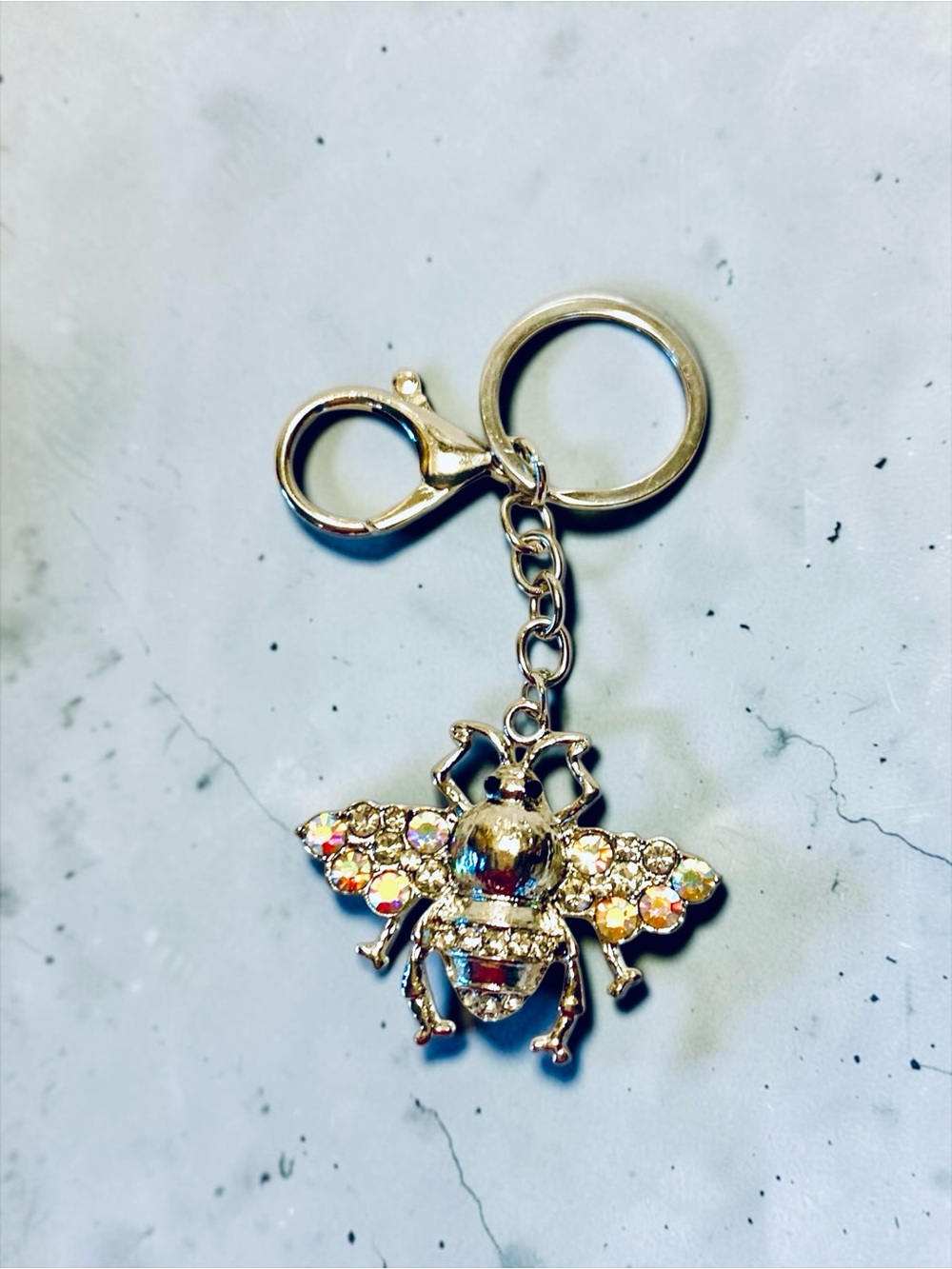 Nicole Silver Bee Keychain with Iridescent Crystal Wings